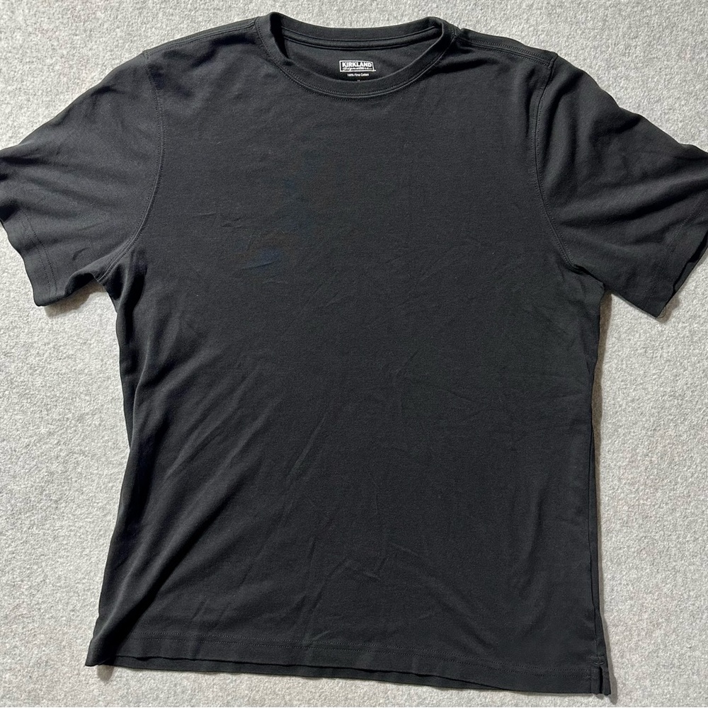 Kirkland Signature Shirt Mens Medium Short Sleeve Black Cotton Classic Fit